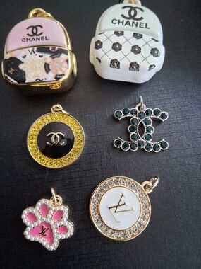Multi-Charm Logo Pendant Set in Pink, White, Black, Yellow & Green
